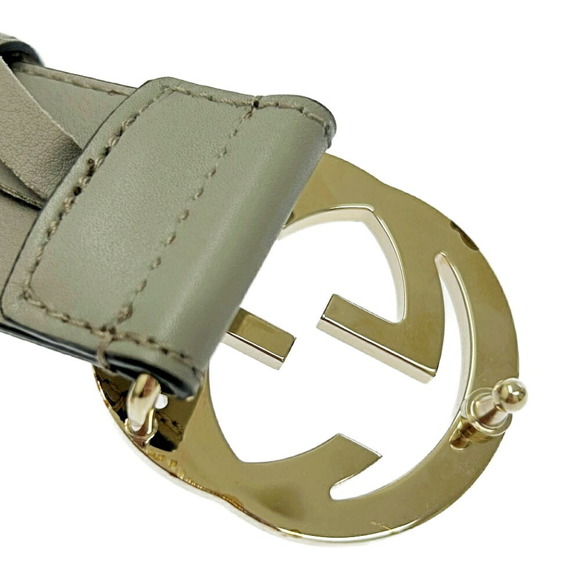 Gucci Interlocking GG Buckle Leather Belt Grey Gold - Picture 6 of 9